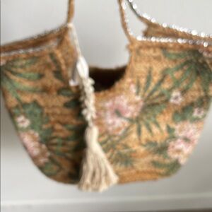 NWT Floral Woven Jute Tote Bag